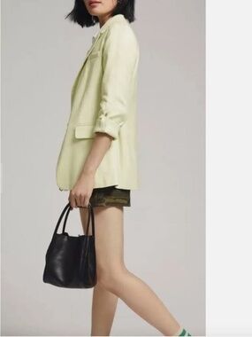 Anthropologie Maeve Linen-Blend Oversized Blazer in Mint Sherbet, Size 24W